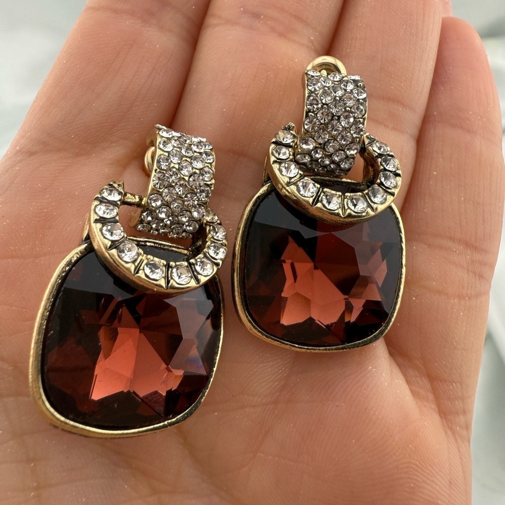 Vintage Brown Crystal Earrings Gold Sparkle Studs